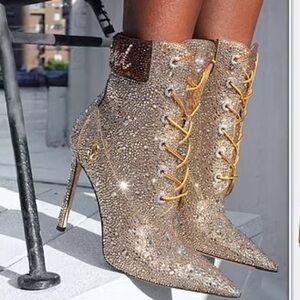 Jimmy Choo X Timberland Sparkling Gold Lace-Up boots